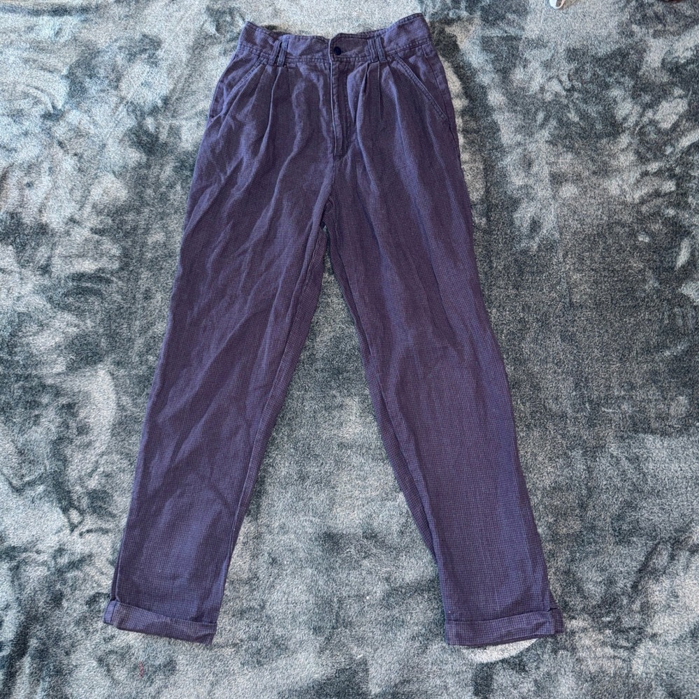 62 East Womens Vintage Pleated Trousers 11/12 Purple Ramie Cotton Blend